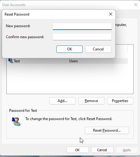 Enter the new password for your user account, and then click OK.